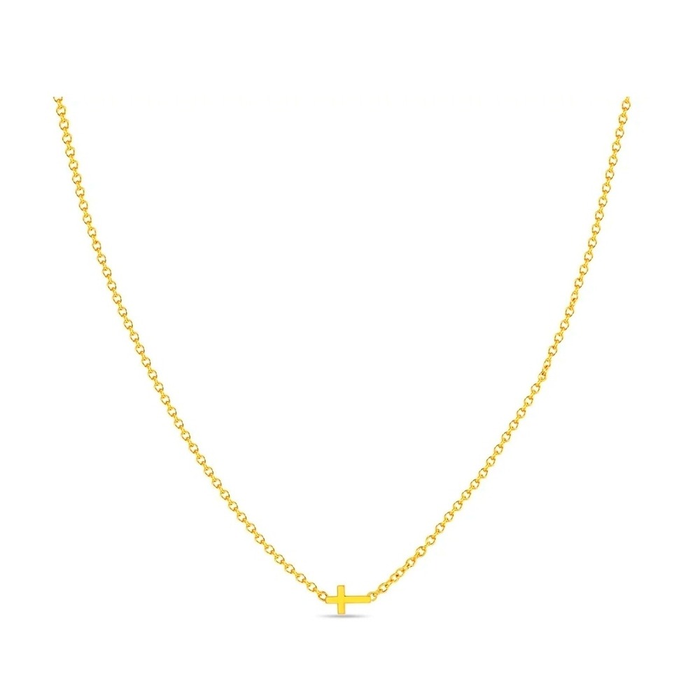 Zoe Chicco 14K Yellow Gold Itty Bitty Sideways Cross Necklace 17in Dainty Chain
